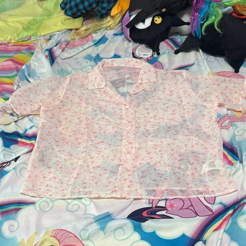 Flowery Button-Up Blouse